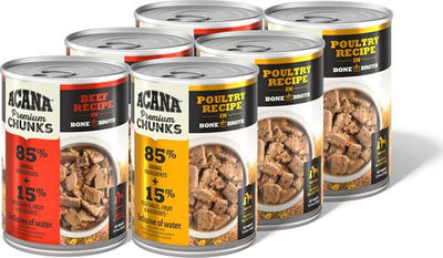 Premium Beef & Poultry Chunks in Bone Broth Variety Pack Grain-Free Wet Dog Food, 12.8-oz cans, case of 6