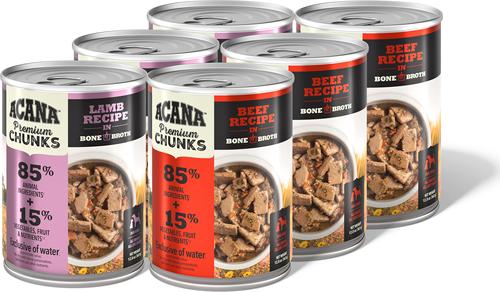 Premium Beef & Poultry Chunks in Bone Broth Variety Pack Grain-Free Wet Dog Food, 12.8-oz cans, case of 6
