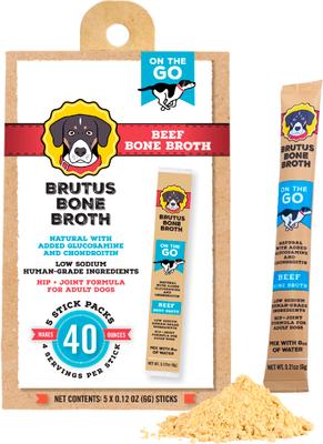 Beef Bone Broth Powder Hip & Joint with Glucosamine On-the-Go Dog Food Topper, 5 count