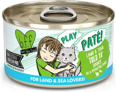 Comida húmeda para gatos Play Pate Lovers Lamb & Tuna Told Ya, lata de 2.8 oz, paquete de 12