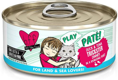 Comida húmeda para gatos Play Pate Lovers Duck & Tuna Trickster, lata de 5.5 oz, paquete de 8
