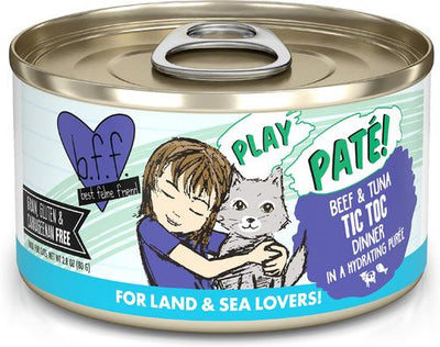 Play Pate Lovers Beef & Tuna Tic Toc Wet Cat Food, 2.8-oz can, pack of 12