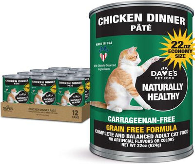 Naturally Healthy Chicken Dinner Formula Pate Grain-Free Canned Wet Cat Food, 22-oz can, case of 12