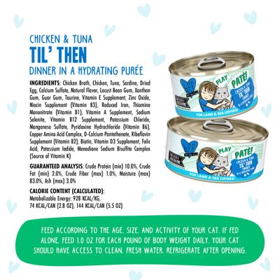 Play Pate Lovers Chicken & Tuna Til' Then Grain-Free Wet Cat Food, 5.5-oz can, pack of 8