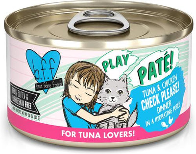 Comida húmeda para gatos Play Pate Lovers Tuna & Chicken Check Please, lata de 2.8 oz, paquete de 12