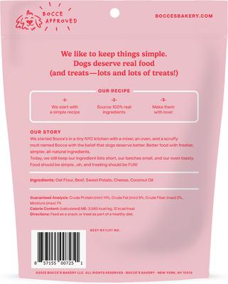 Bundle: Bocce's Bakery Burgers & Fries Beef, Sweet Potatoes & Cheese Dog Treats, 5-oz bag + Bac'n Nutty PB & Bacon Training Bites Dog Treats, 6-oz bag