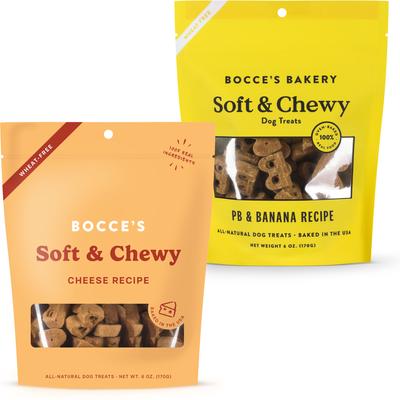 Bundle: Bocce's Bakery Soft & Chewy Peanut Butter & Banana Recipe Dog Treats, 6-oz bag + Cheese Recipe Dog Treats, 6-oz bag