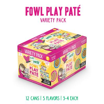 PLAY Best Feline Friend Pate Lovers, Aw Yeah! Fowl Play Yellow Pates Variety Pack Wet Cat Food, 2.8-oz can, case of 18