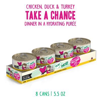Play Pate Lovers Chicken, Duck & Turkey Take a Chance Wet Cat Food, 5.5-oz can, pack of 8