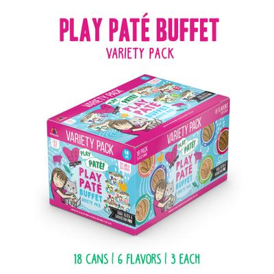 PLAY Best Feline Friend Pate Lovers, Aw Yeah! Blue Pate Buffet Variety Pack Wet Cat Food, 2.8-oz can, case of 18