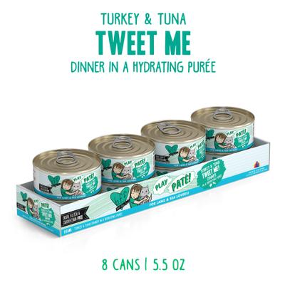 Play Pate Lovers Turkey & Tuna Tweet Me Wet Cat Food, 5.5-oz can, pack of 8