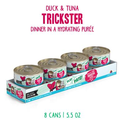 Comida húmeda para gatos Play Pate Lovers Duck & Tuna Trickster, lata de 5.5 oz, paquete de 8