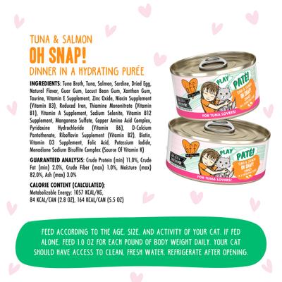 Play Pate Lovers Oh Snap! Tuna & Salmon Grain-Free Wet Cat Food, 5.5-oz can, pack of 8
