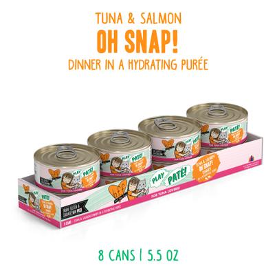 Play Pate Lovers Oh Snap! Tuna & Salmon Grain-Free Wet Cat Food, 5.5-oz can, pack of 8