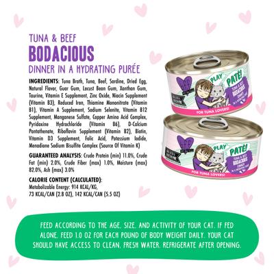 Play Pate Lovers Tuna & Beef Bodacious Wet Cat Food, 5.5-oz can, pack of 8
