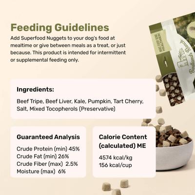 Superfood Nuggets Beef Tripe & Kale Freeze-Dried Dog Food Topper, 8-oz bag