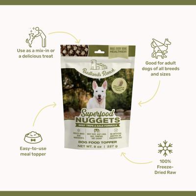 Superfood Nuggets Beef Tripe & Kale Freeze-Dried Dog Food Topper, 8-oz bag