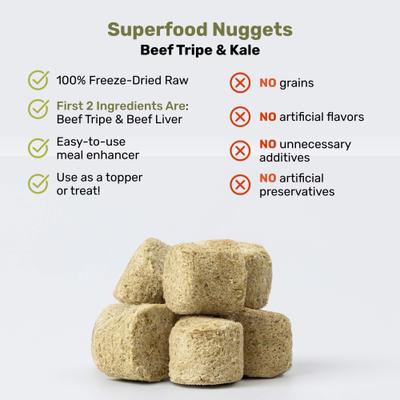 Superfood Nuggets Beef Tripe & Kale Freeze-Dried Dog Food Topper, 8-oz bag