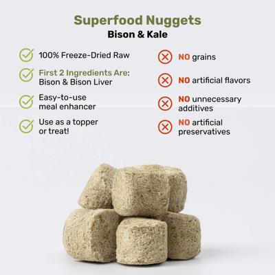 Superfood Nuggets Bison & Kale Freeze-Dried Dog Food Topper, 8-oz bag