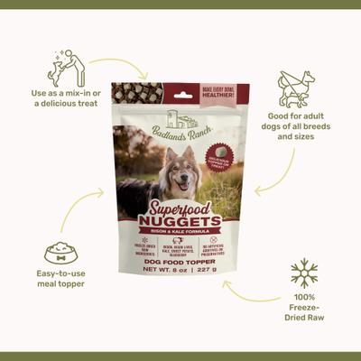 Superfood Nuggets Bison & Kale Freeze-Dried Dog Food Topper, 8-oz bag