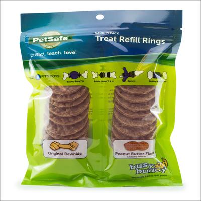 Busy Buddy Peanut Butter & Rawhide Variety Pack Refill Rings Dog Treat, 24 count, Medium