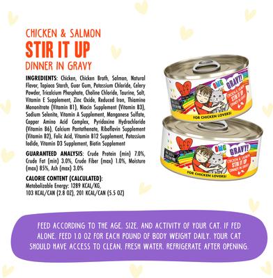 OMG Stir It Up! Chicken & Salmon in Gravy Wet Canned Cat Food, 5.5-oz can, case of 8