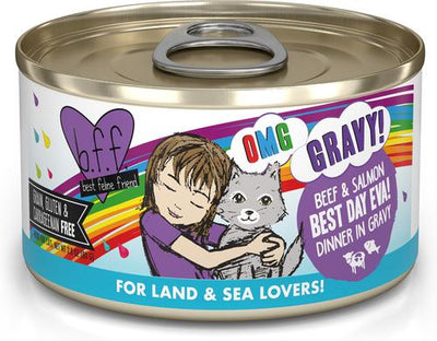 OMG Best Day Eva! Beef & Salmon Dinner in Gravy Grain-Free Canned Cat Food, 2.8-oz, case of 12