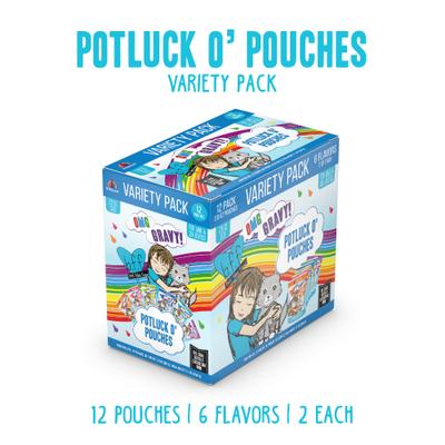 OMG Potluck O' Pouches Variety Pack - Bolsas de comida para gatos sin cereales, 2.8 oz, paquete de 12