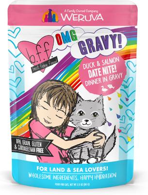 OMG Date Nite! Duck & Salmon Dinner in Gravy Grain-Free Cat Food Pouches, 2.8-oz, pack of 12