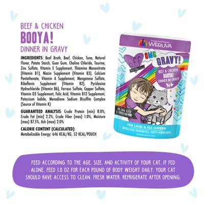 OMG Booya! Beef & Chicken Dinner in Gravy Grain-Free Cat Food Pouches, 2.8-oz, pack of 12