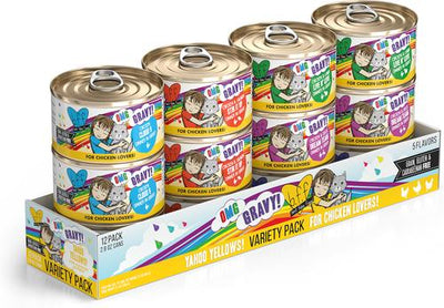 OMG Best Feline Friend Oh My Gravy! Yahoo Yellows! Variety Pack Grain-Free Wet Cat Food, 2.8-oz can, case of 12