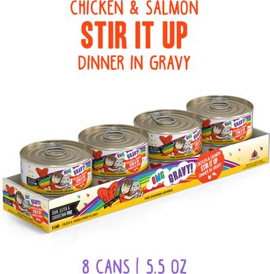 OMG Stir It Up! Chicken & Salmon in Gravy Wet Canned Cat Food, 5.5-oz can, case of 8