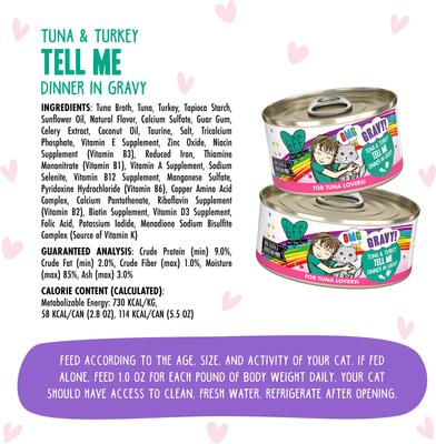 ¡Dímelo! Comida húmeda enlatada para gatos con sabor a atún y pavo, lata de 150 g (caja de 8)