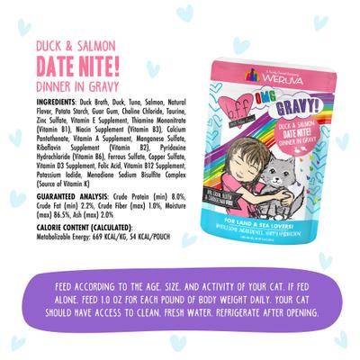 OMG Date Nite! Duck & Salmon Dinner in Gravy Grain-Free Cat Food Pouches, 2.8-oz, pack of 12