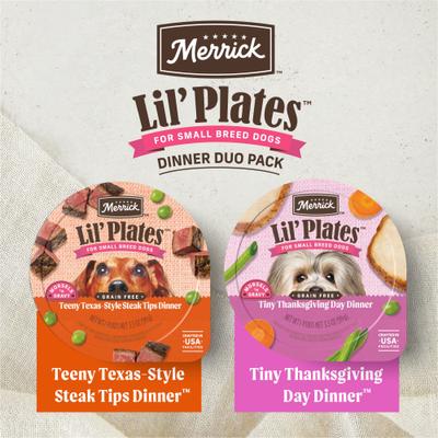 Lil’ Plates Dinner Duos Teeny Texas Steak Tips Dinner & Tiny Thanksgiving Day Dinner Variety Pack Grain-Free Wet Dog Food, 3.5-oz tub, case of 12
