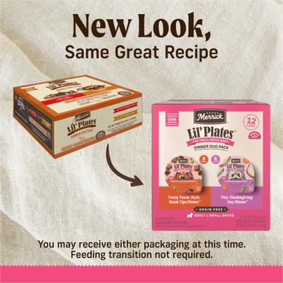 Lil’ Plates Dinner Duos Teeny Texas Steak Tips Dinner & Tiny Thanksgiving Day Dinner Variety Pack Grain-Free Wet Dog Food, 3.5-oz tub, case of 12