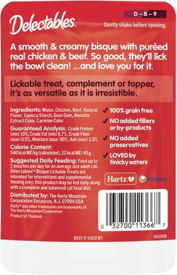 Delectables Lickable Treat Bisque Non-Seafood Recipe Chicken & Beef Lickable Cat Treats, 1.4-oz, case of 12