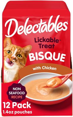 Delectables Lickable Treat Bisque Non-Seafood Recipe Chicken & Beef Lickable Cat Treats, 1.4-oz, case of 12