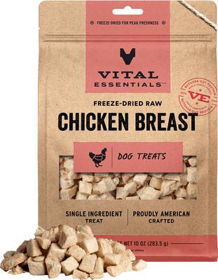 Golosinas crudas liofilizadas de pechuga de pollo sin cereales para perros, bolsa de 10 oz
