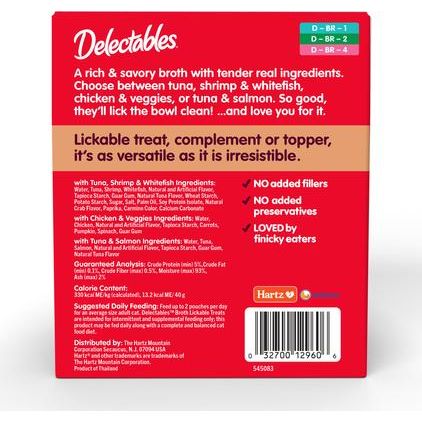 Paquete variado de golosinas para lamer Delectables, caldo sabroso, golosinas para gatos, bolsa de 1.4 oz, 12 unidades