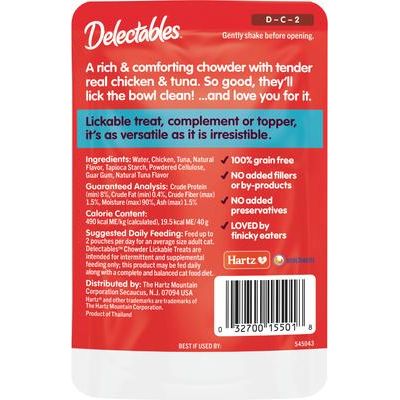 Delectables Lickable Treat Chowder - Galletas para lamer de pollo y atún para gatos, 1.4 oz, caja de 12
