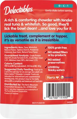 Delectables Lickable Treat Chowder Tuna & Whitefish Lickable Cat Treats, 1.4 oz, caja de 12