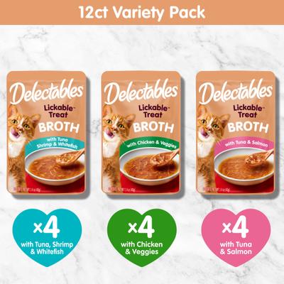 Delectables Lickable Treat Savory Broth Variety Pack Lickable Cat Treats, 1.4-oz pouch, 12 count