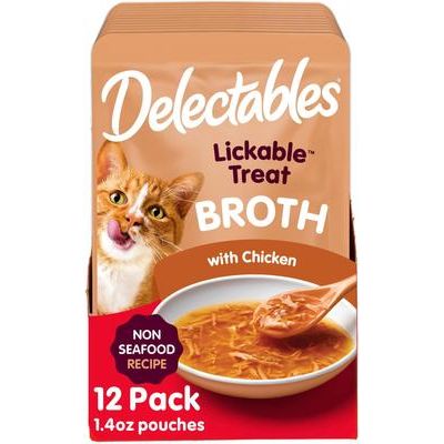 Paquete variado de golosinas para lamer Delectables, caldo sabroso, golosinas para gatos, bolsa de 1.4 oz, 12 unidades