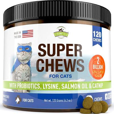 Super Chews with Probiotics, Lysine, Salmon Oil & Catnip Soft Chews Cat Supplement, 120 count