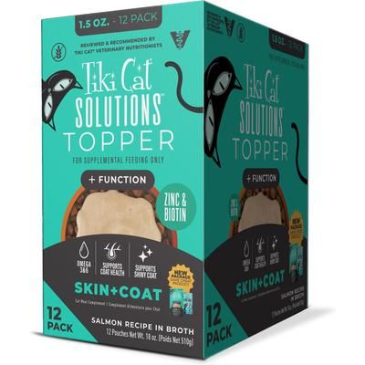 Solutions Topper Skin Coat Salmon Recipe in Broth - Alimento húmedo para gatos, bolsa de 1.5 oz, caja de 12
