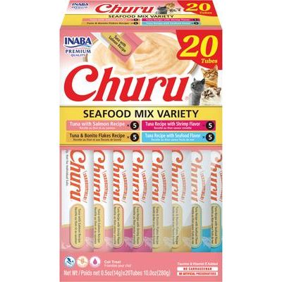 Churu - Puré cremoso de pollo y carne, variedad de premios para lamer para gatos, sin cereales, tubo de 0.5 oz, 20 unidades