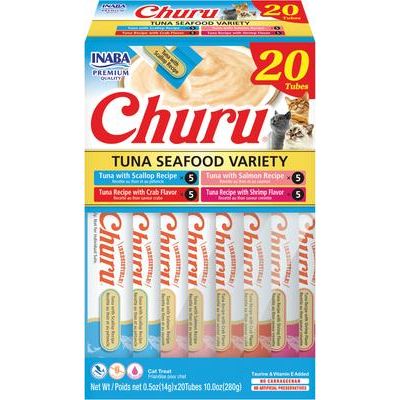Churu - Puré cremoso de pollo y carne, variedad de premios para lamer para gatos, sin cereales, tubo de 0.5 oz, 20 unidades