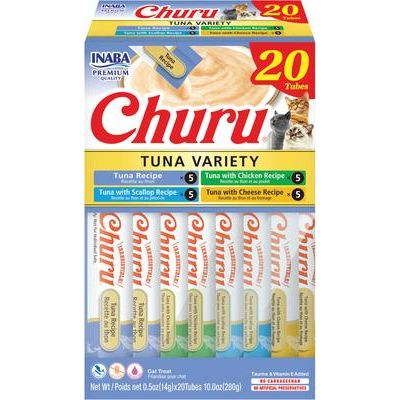 Churu - Puré cremoso de pollo y carne, variedad de premios para lamer para gatos, sin cereales, tubo de 0.5 oz, 20 unidades