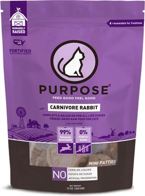 Comida cruda liofilizada para gatos Carnivore Rabbit Patties, bolsa de 355 g